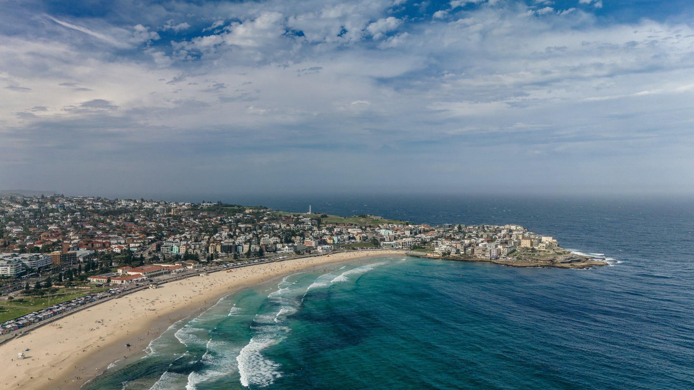 Aerial view of a Sydney beach suburb coastline
